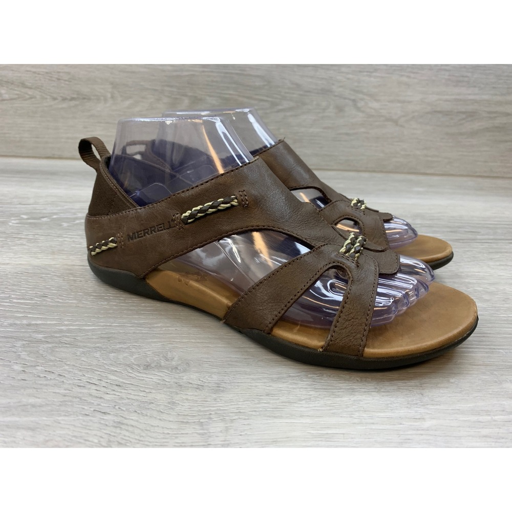 Merrell Flaxen Espresso Brown Leather Sandals Women's 7 Outdoor Hiking Shoes